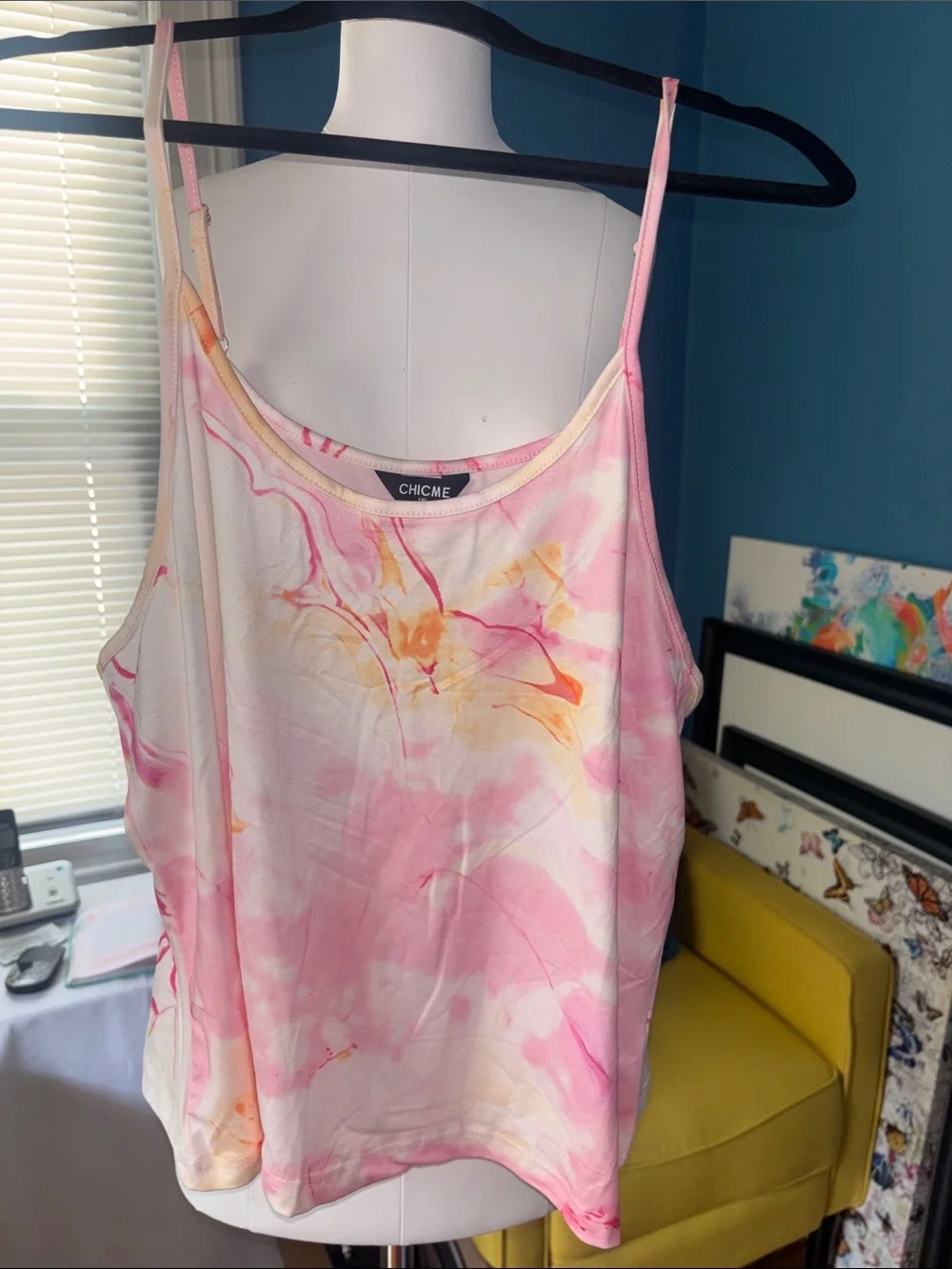 chic Marble-Print Pink & Yellow Satin Pajama Set